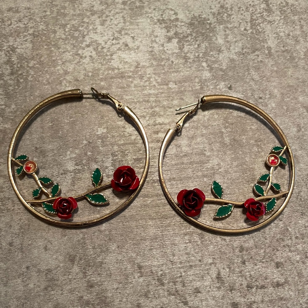 Rose Hoop Earrings